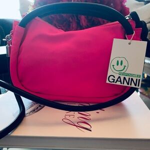 Ganni Hot Pink Crossbody Bag with Black Strap